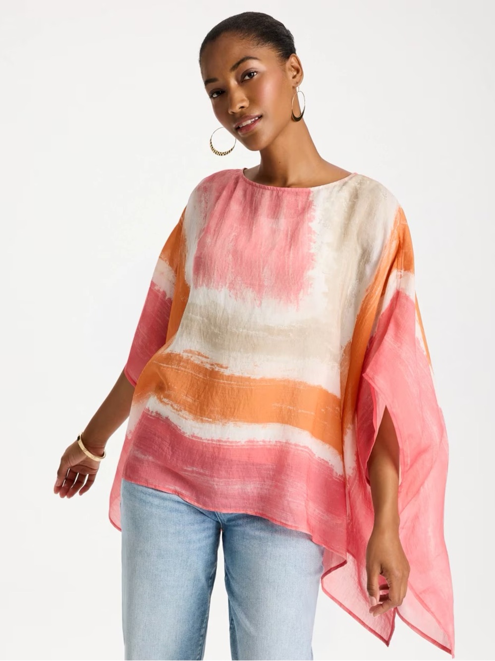 Chico’s Color Block Border Poncho